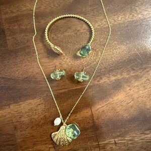 Tory Burch Gold Necklace with Green and Pearl Accents